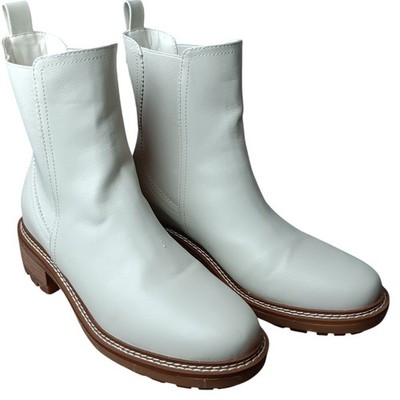 Mia Parker Heeled Boots Women 10M Ecru White Faux 2'' Stacked Heel Pull On School