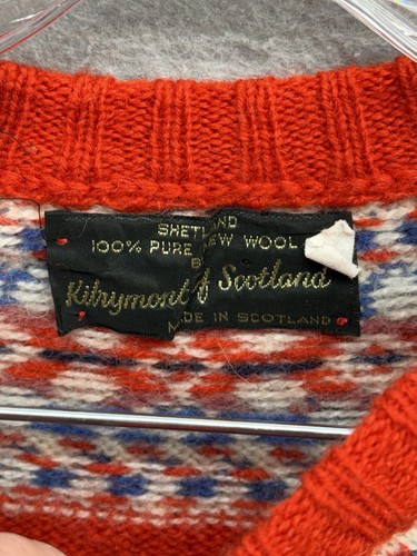 Vintage Red Fair Isle Shetland Wool Yoke Cardigan Made In Scotland Size Medium, Size M, $37.99 - Photo 4