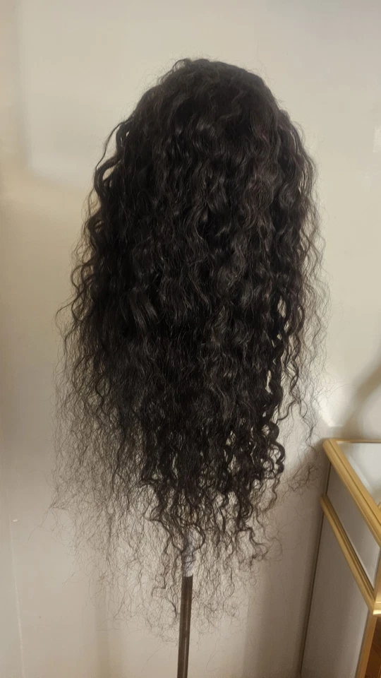 全新 高品质 Top natural black 30 英寸卷发波 100% 处女人类头发 蕾丝假发  — 第 3/4 张图片