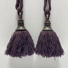 LARGE Tassels Curtain Tie Backs PAIR 8in Dark Burgundy Purple