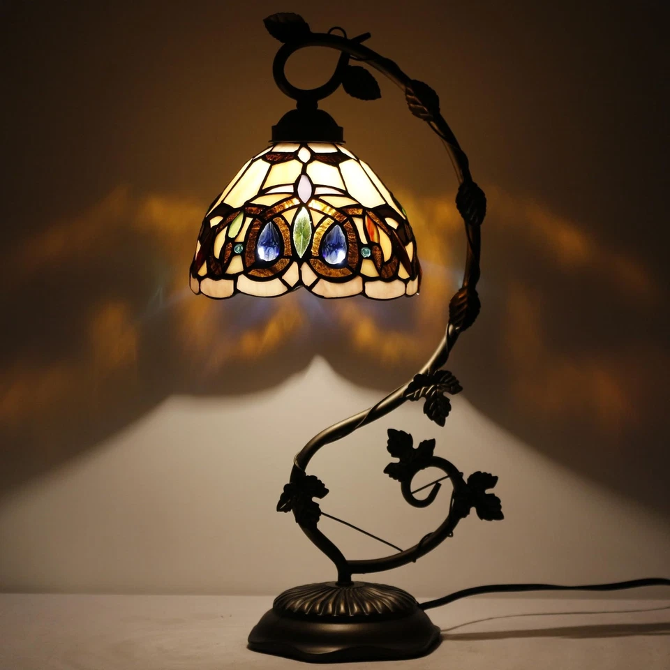 Lámpara de mesa Tiffany vitral victoriana lámpara de mesa, base de hoja de metal 8X10X2... Foto 4 de 4