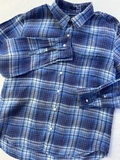 J CREW 100% Linen Shirt Blue Plaid Long Sleeve Button Up C1575 Mens XL Slim Fit