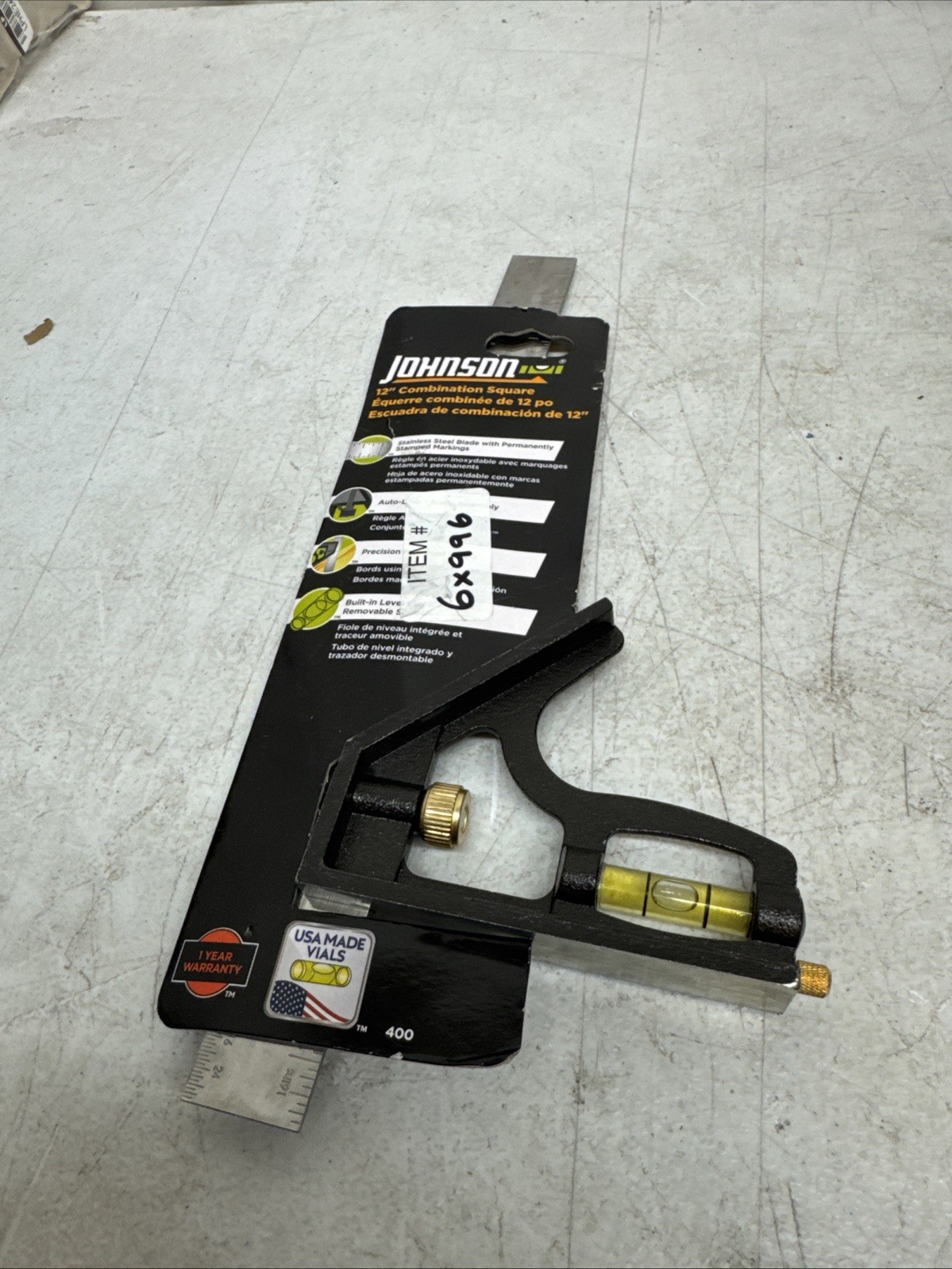 Johnson Level & Tool 400 Combination Square, 12 In, Zinc Head