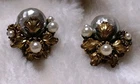Vintage Miriam Haskell Baroque Gold Tone   Pearl Ornate Clip On Earrings Signed