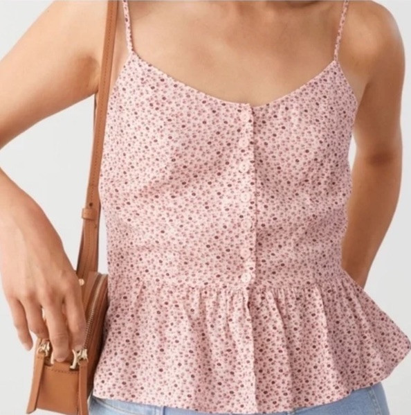 ALTRA & Other Stories Canotta Semi Croplum con Bottoni Taglia 0 Rosa Floreale