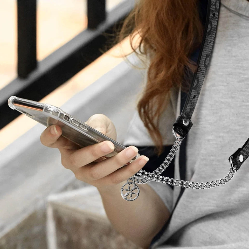 Original Guess Smartphone-Kette Kunstleder 150cm Länge Silber / Schwarz - Bild 3 von 4