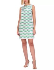 Vince Camuto Green White Geo Printed Sleeveless Preppy Shift Mini Dress NWT