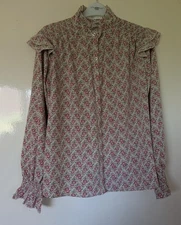 So Sweet Patterned Blouse With Ruched Back Yoke And Frills Size S UK 10-12