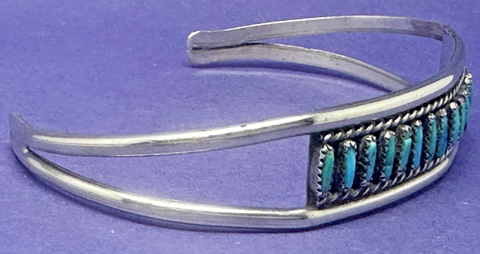 VINTAGE SOLID SILVER & TURQUOISE NATIVE AMERICAN … - image 10