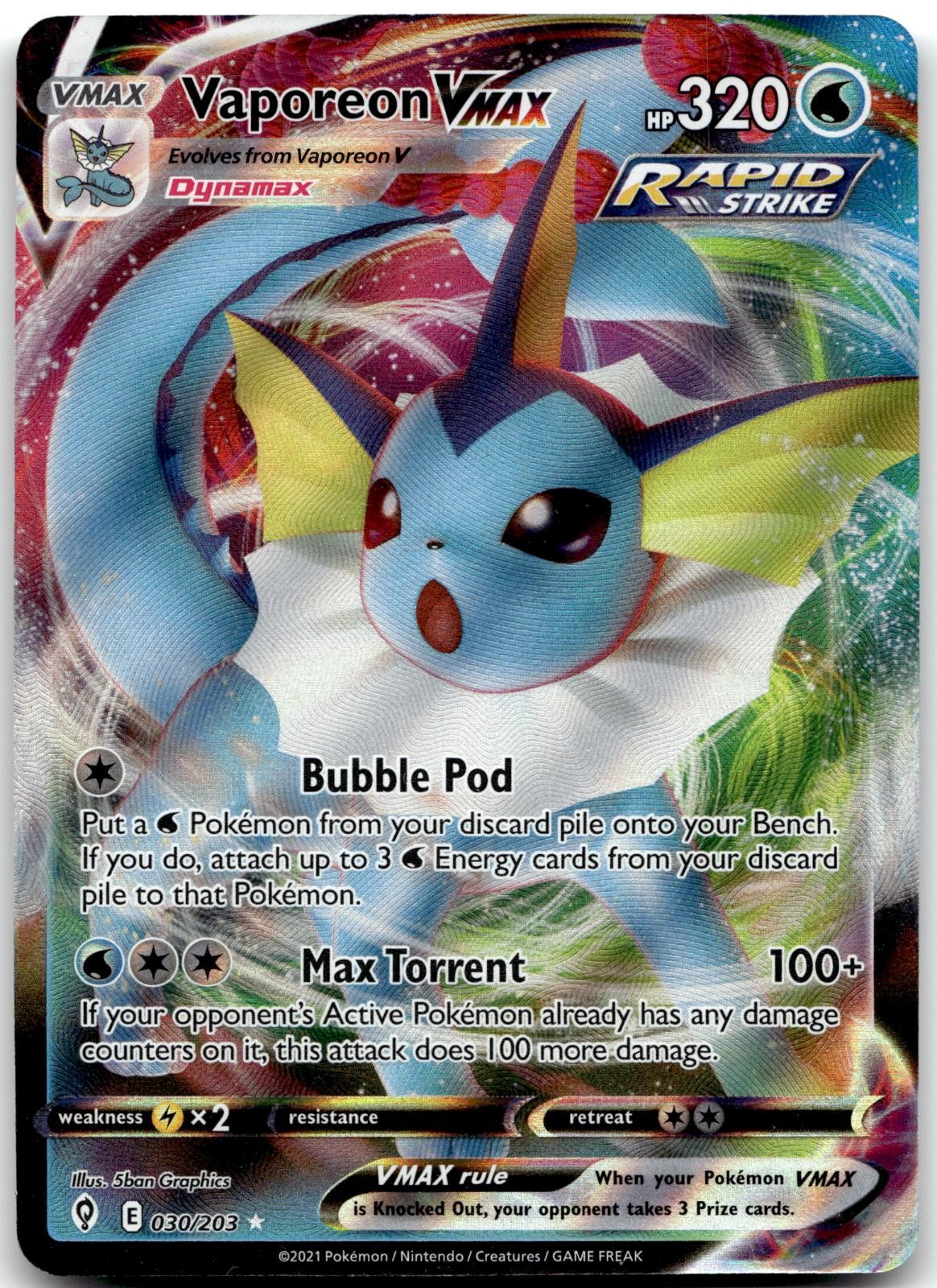 Vaporeon VMAX 030/203 Holo VMAX Rare Evolving Skies Pokemon Near Mint