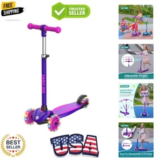 KS1 Kids Kick Scooter, LED Lighted Wheels and 3 Adjustable Height Handlebars,...