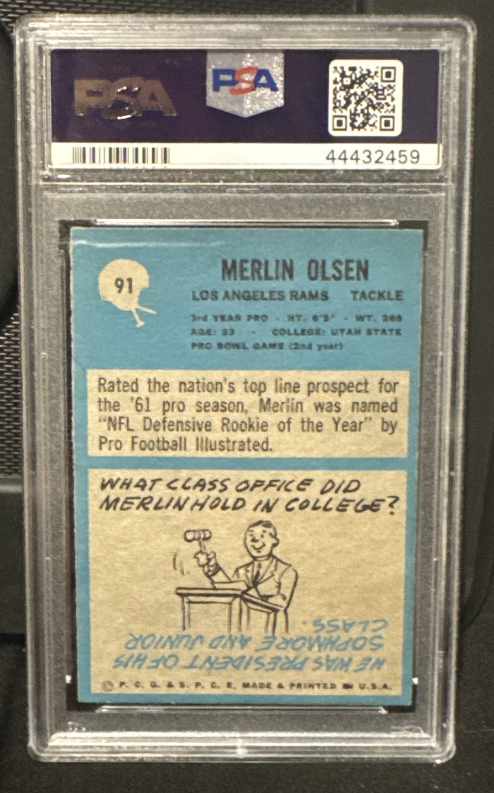 1964 Philadelphia Merlin Olsen #91 PSA 7 NM Los Angeles Rams HOF Vintage view 2
