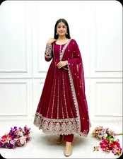 New Pure Georgette Maroon Gown Bottom With Dupatta For Traditional Wear
