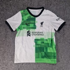 Nike Liverpool Football Shirt Size 9-10 Years P2P 19" White And Green