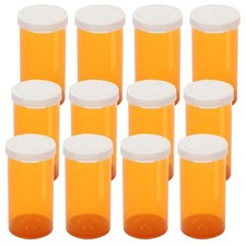 12pcs, 40 Dram Medicine Pill Bottles Non-Child SNAP Caps, Pharmacy Grade Amber
