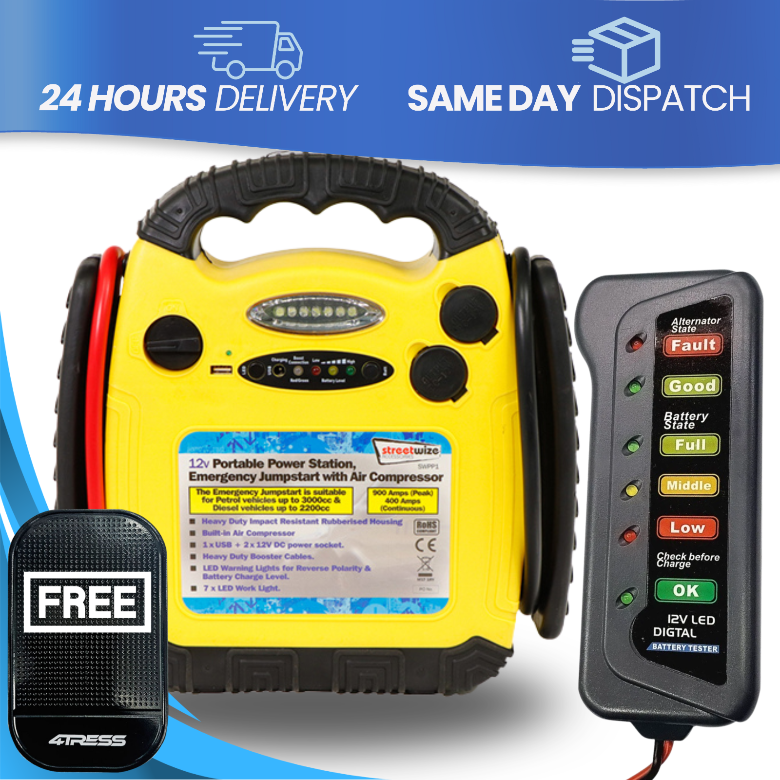 Jump Starter Power Pack Commercial Jumpstart Battery Booster Air Compressor PP1 - Image 9