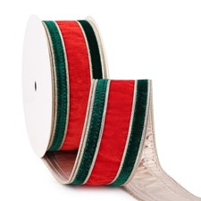 2.5 Inch x 10 Yards Red Green Velvet Wired Ribbon Craft Decor Supply