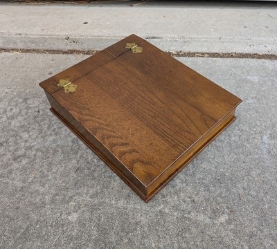 Vintage Oak Wood Slant Top Lectern Writing Art Stationary Lap Desk Travel Box F4