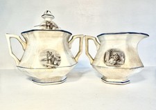 Antique Sterling China Sugar Bowl & Creamer Courtship  Miles Standish John Alden