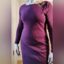 Lauren Ralph Lauren Burgundy Long Sleeve Pencil Dress With Leather Buckle Large