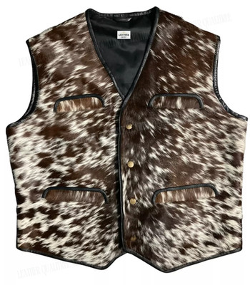 Genuine Cowhide Leather Vest - Natural Cow Skin Pattern Hair On Leather Vest