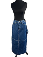 a.n.a Dark Wash High Rise Cargo Denim Maxi Skirt 4 Carpenter Y2K Utility Slit