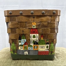 Gary Gail Dallas Handpainted Hand Weaved Fabric Lined Vintage Picnic Basket 70s