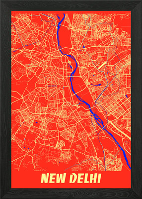 Neu Delhi Retro Stadtplan Gerahmtes Wandbild Poster Leinwanddruck Bild