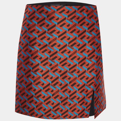 Versace Orange La Greca Print Jacquard Minirock M