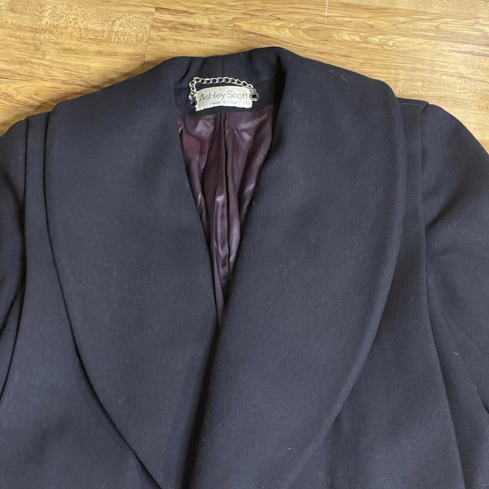 Abrigo Ashley Scott 100% Lana Columpio Estilo Medio Chaqueta Guisante Azul Marino De Colección M/L EE. UU. Foto 2 de 4