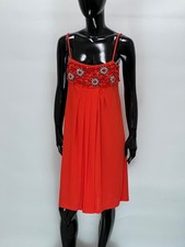 Valentino Roma Red Sleeveless Midi Dress Decorated With Rhinestones Size IT40