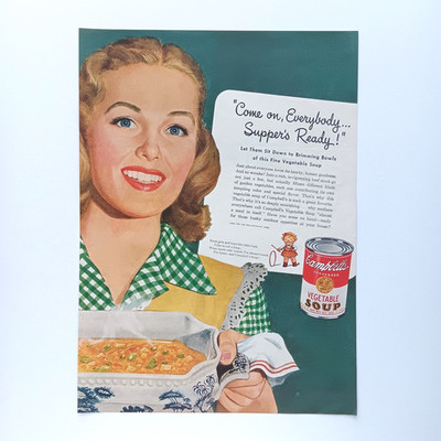 1946 XL Campbell's USA Vegetable Soup retro food Ad kitchen decor Reklame