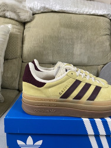 Adidas Originals Gazelle Bold Yellow Maroon Gum Trainers BNIB Size 4.5uk IF5937 - Picture 3 of 19