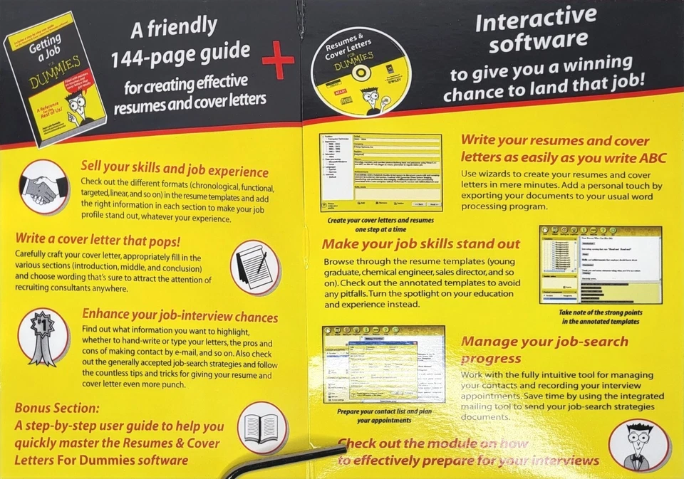 Resumes & Cover Letters for Dummies CD ROM & 144 page reference guide New Sealed - Image 3 of 4