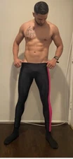 Men's Jock Skinfit Pink Black Shiny Spandex Tights Compression Pants Large L