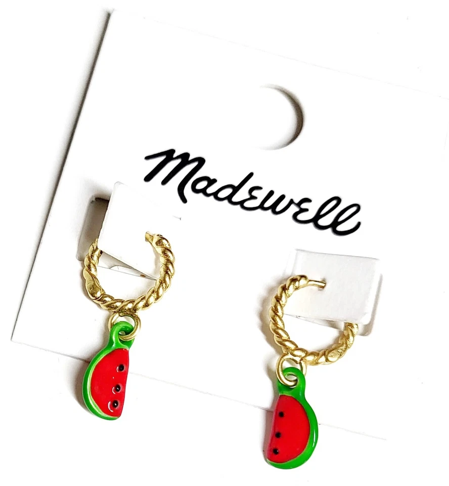 Madewell Enamel Watermelon Huggie Hoop Earrings Coral Reef Nickel Safe NK600 NWT - Image 2 of 4