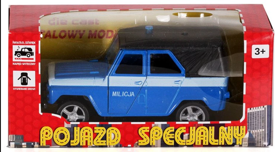 UAZ Polish Vintage Police Car Model Metal Open Door Sound&Light Toy Blue 1:32 - Image 4 of 4