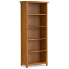 SIMPLIHOME Amherst SOLID WOOD 30 Inch Transitional 5 Shelf Bookcase in Light
