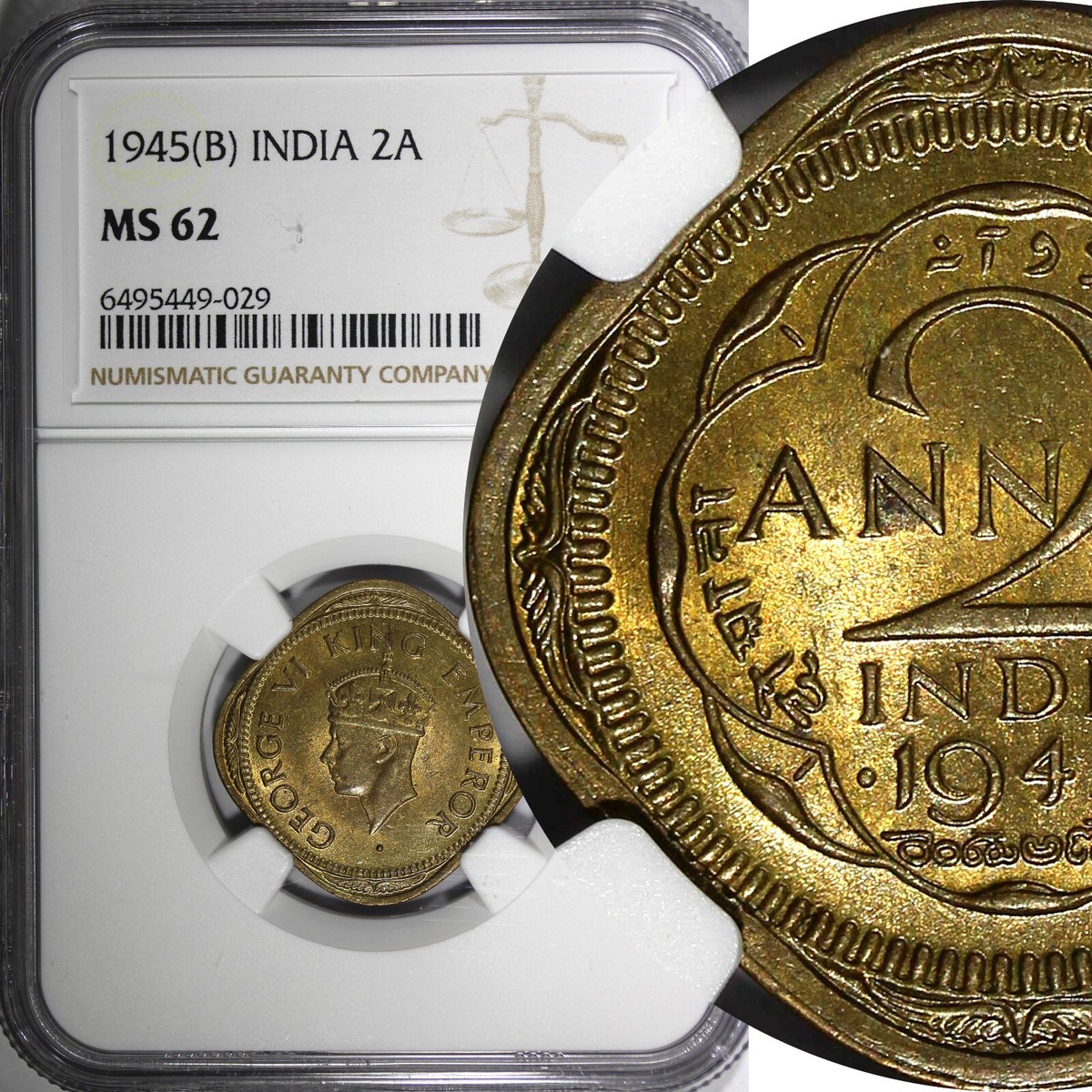 India-British George VI 1945 (B) 2 Annas NGC MS62 KM# 543 (029) | eBay