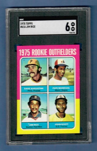 1975 TOPPS BASEBALL #616- JIM RICE ROOKIE CARD-REDSOX -GRADED SGC- 6 ...