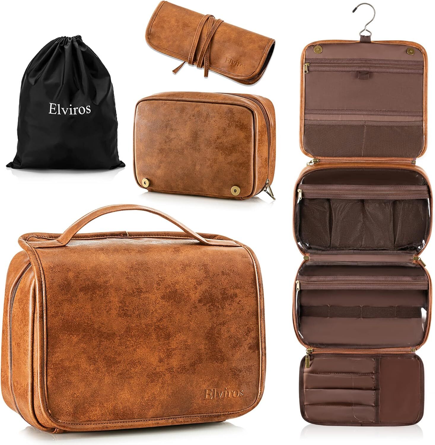 Toiletry Bag Travel Organizer Vintage Gift  water-resistant Quality PU Leather-image