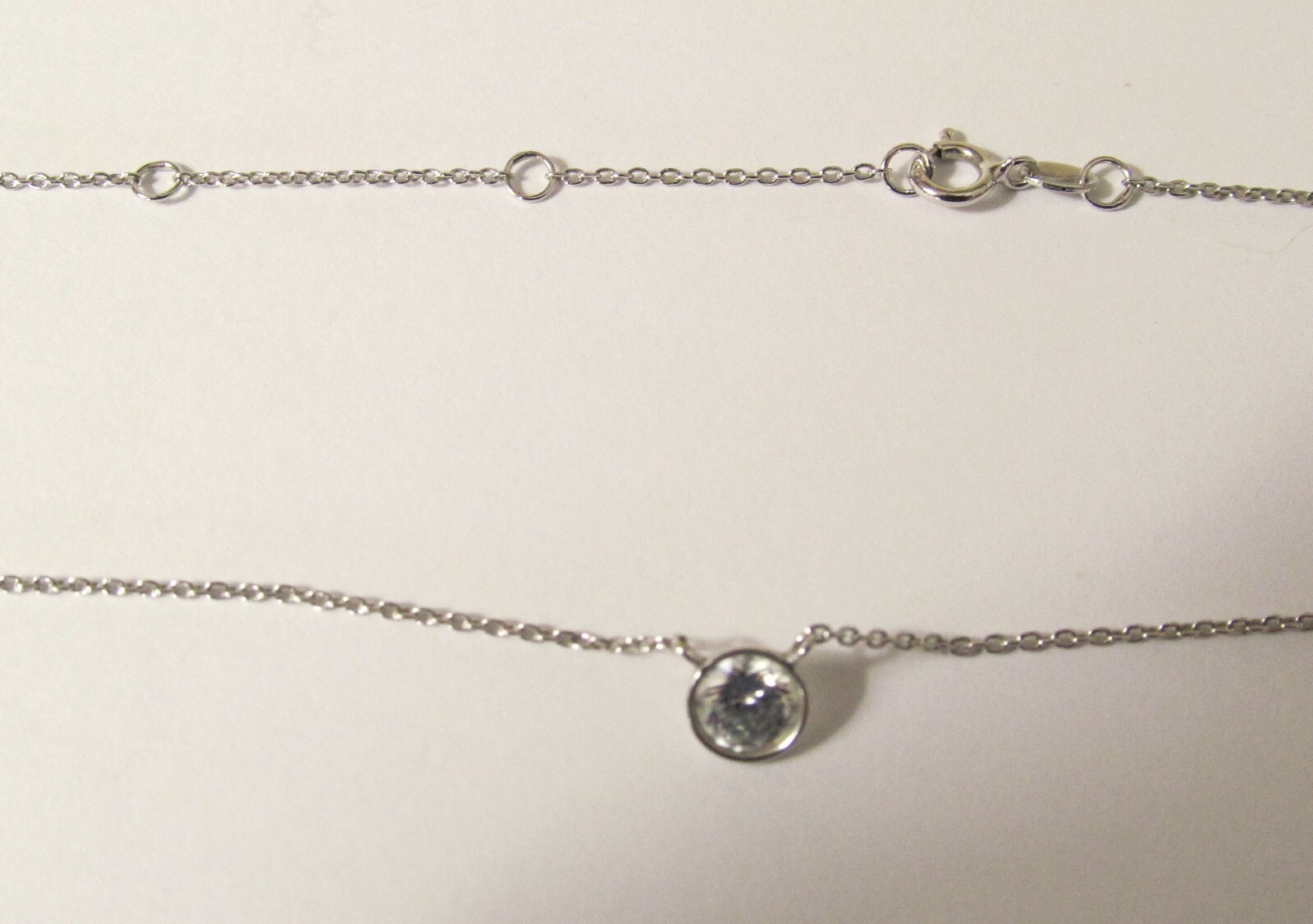 JCM 925 Diamonique Round Bezel Solitaire Necklace Adjustable Length 16