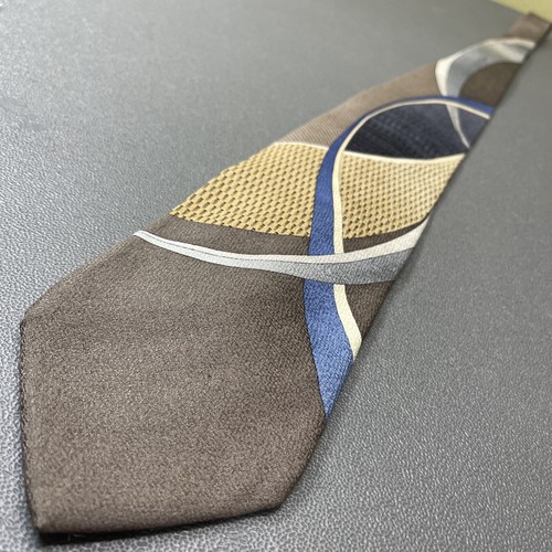 Croft & Barrow Men’s Necktie Brown Blue Gray & Tan Abstract Art 100% Silk Tie - Picture 9 of 12