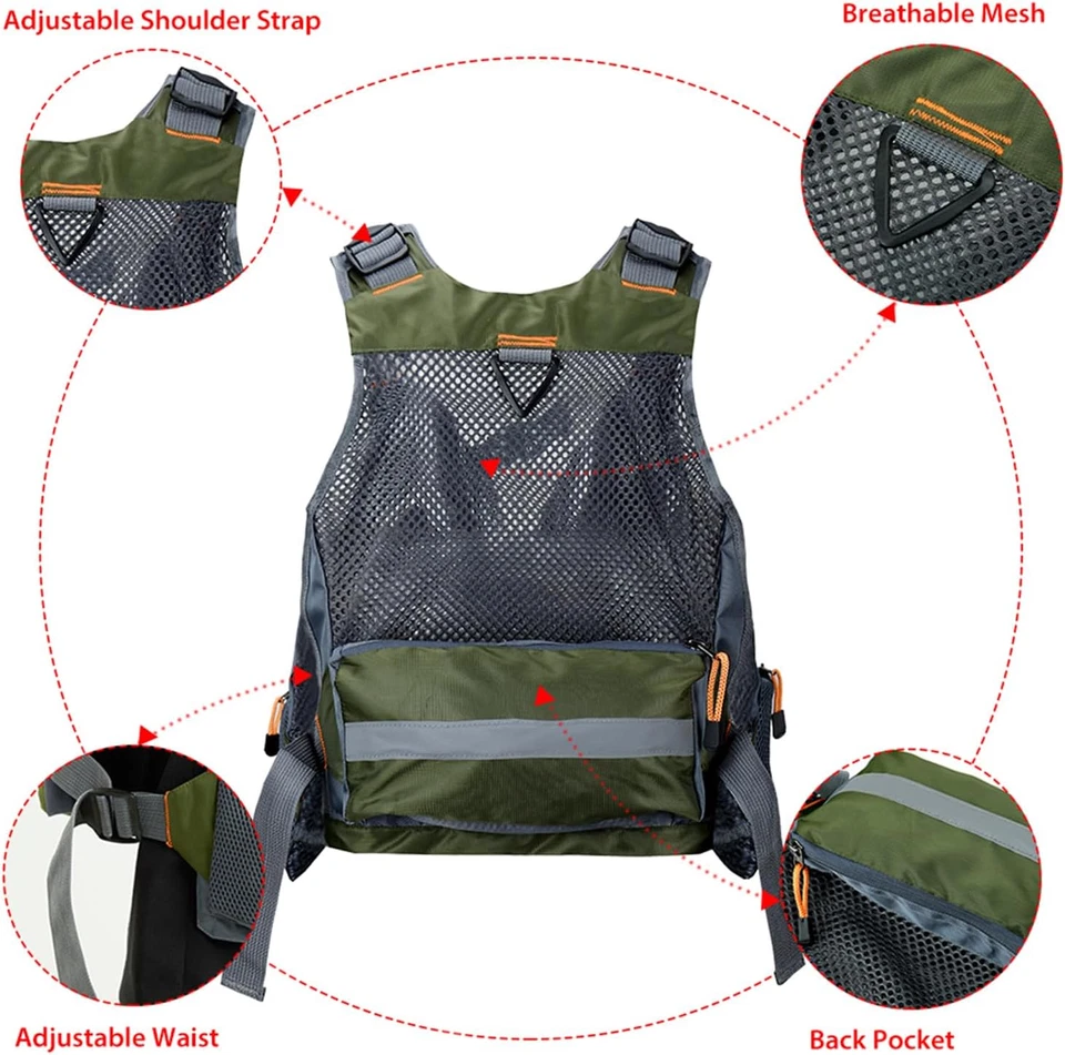 Fly Fishing Vest for Men and Women with Breathable Mesh, Trout Fishing Gear, for - Image 3 of 4