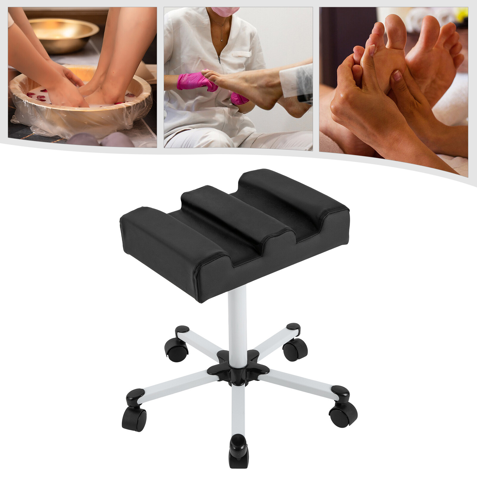 Black Adjustable Pedicure Stool with Wheels for Comfort and Convenience