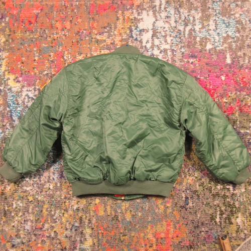 Kids Aviator Bomber Jacket 6/8 F18 Apache Patches Sage Green Lightly Insulated - Picture 2 of 12