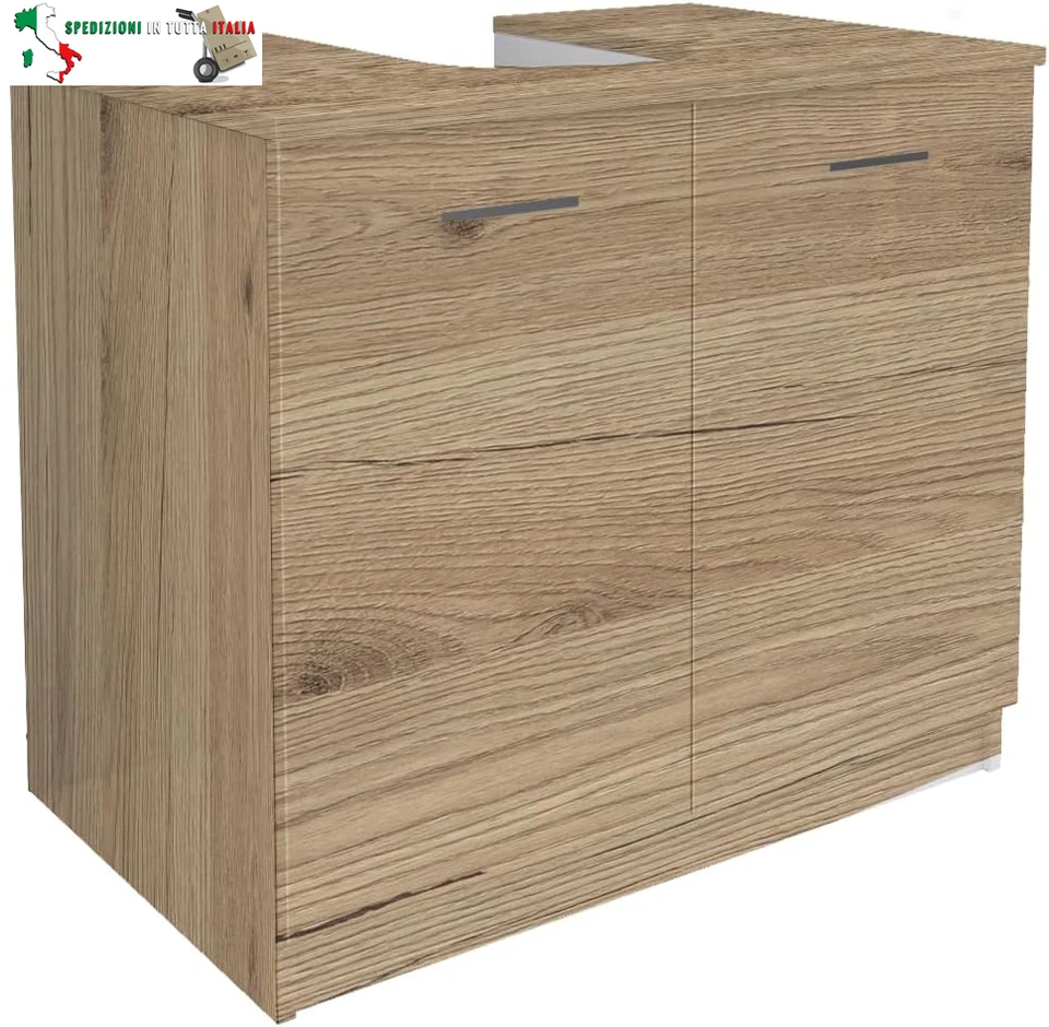 Copricolonna Mobile in Kit da Montare Sottolavabo con 2 Ante Quercia Naturale, L - Immagine 2 di 4