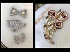 4Pc LOT) VTG 1930s-40s JEWELRY *ART DECO FUR & DRESS CLIPS Vermeil ROSE BROOCH+