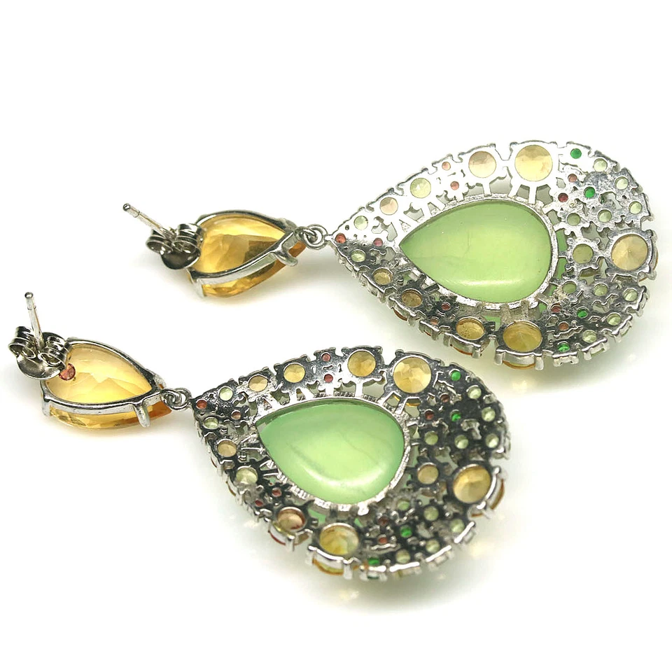 Pendientes de piedras preciosas de prehnita, citrino, peridoto, zafiro y tsavorita de plata 925 Foto 3 de 4