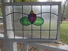 R-201 Reframed Older Pretty English Leaded Stain Window 28 5/8" X 20"